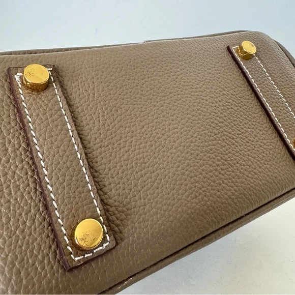 *NO STRAP | Taupe Mini 20 Leather Top Handle w/ Gold Structured Satchel Bag C3 - Picture 12 of 17
